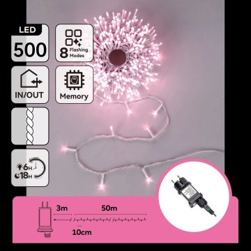 Aigostar - LED utomhus julslinga 500xLED/8 funktioner 53m IP44 rosa