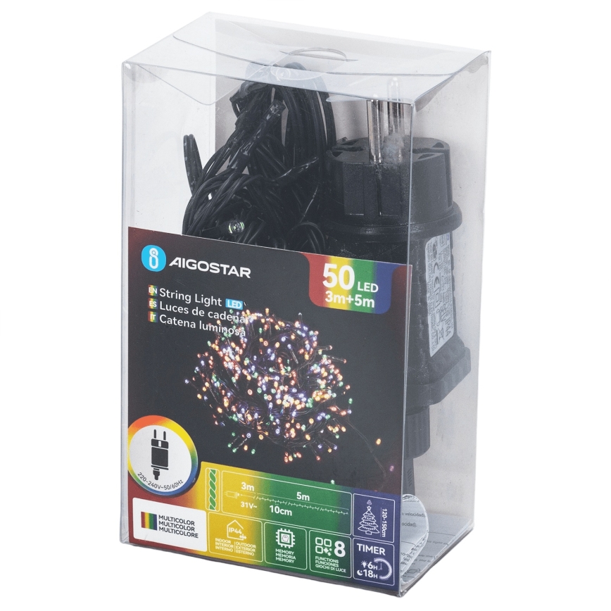 Aigostar - LED utomhus-julslinga 50xLED/8 funktioner 8m IP44 färgskiftande