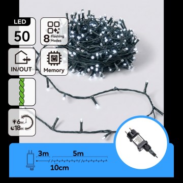 Aigostar - LED utomhus julslinga 50xLED/8 funktioner 8m IP44 kallvit