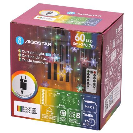 Aigostar - LED-dimmbar utomhusljusslinga 60xLED/8 funktioner 6x0,7 m IP44 flerfärgad + fjärrkontroll