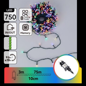 Aigostar - LED utomhus julslinga 750xLED/8 funktioner 78 m IP44 flerfärgad