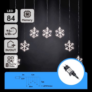 Aigostar - LED Utomhus julslinga 84xLED/8 funktioner 1,2x1m IP44 kallvit snöflingor