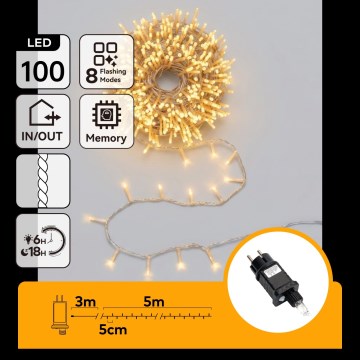 Aigostar - LED utomhus ljusslinga 100xLED/8 funktioner 5,3m IP44 varmvit