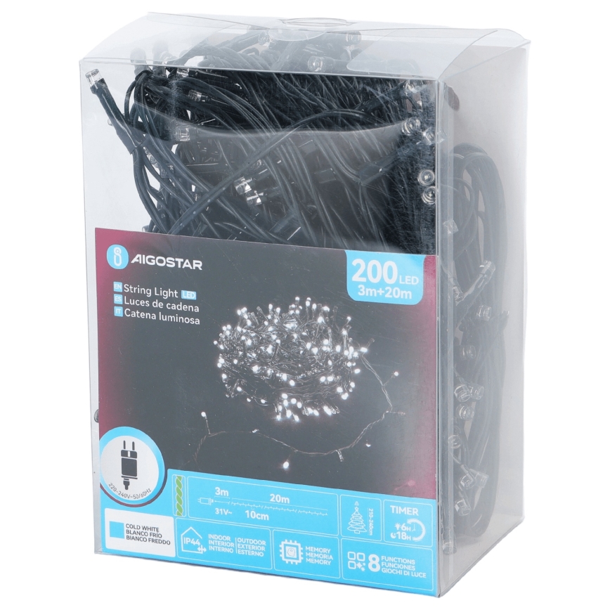 Aigostar - LED utomhusslinga 200xLED/8 funktioner 20m IP44 kallvit