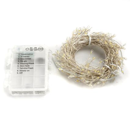 Aigostar - LED utomhus ljusslinga för jul 300xLED/8 funktioner 3xAA 9,3m IP44 varmvit