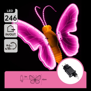 Aigostar - LED utomhusdekoration 246xLED/9W/230V 42 cm IP44 fjäril/rosa