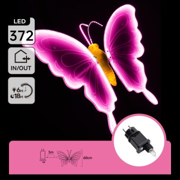 Aigostar - LED Utomhusdekoration 372xLED 60 cm IP44 fjäril/rosa