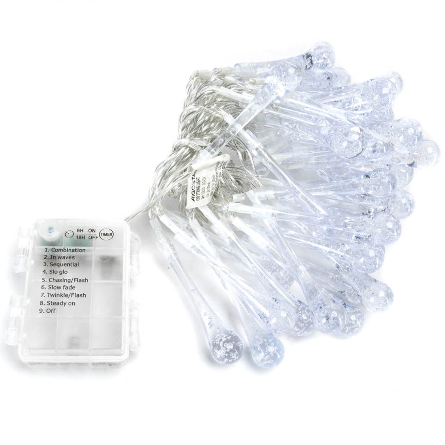 Aigostar - LED Utomhus dekorationskedja 50xLED/8 funktioner/3xAA 5,3m IP44 kallvit
