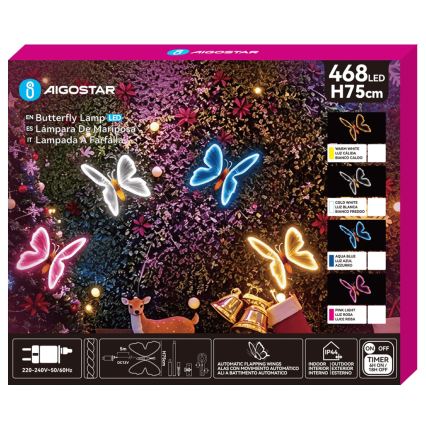 Aigostar - LED utomhusdekoration 468xLED/18W/230V 75 cm IP44 fjäril/kallvit
