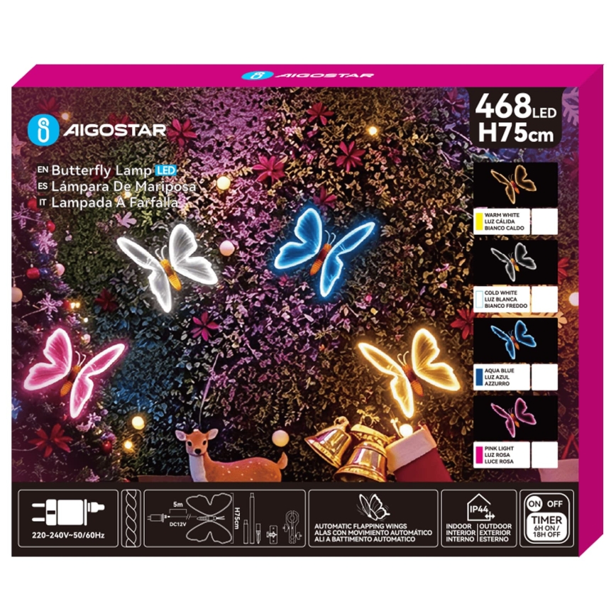 Aigostar - LED utomhusdekoration 468xLED/18W/230V 75 cm IP44 fjäril/kallvit