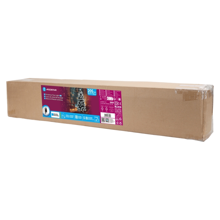 Aigostar - LED utomhusjulgran 205 LED/8 funktioner 1,8 m IP44 kallvit
