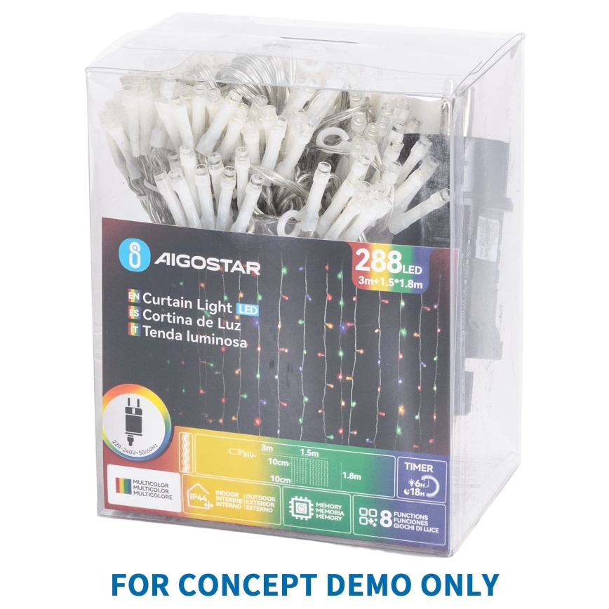 Aigostar - LED utomhus julslinga 192xLED/8 funktioner 3xAA 4,5x1,2m IP44 kallvit