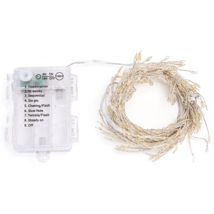 Aigostar - LED utomhusjulslinga 200 LED, 8 funktioner, 3xAA, 6,3 m, IP44, varmvit