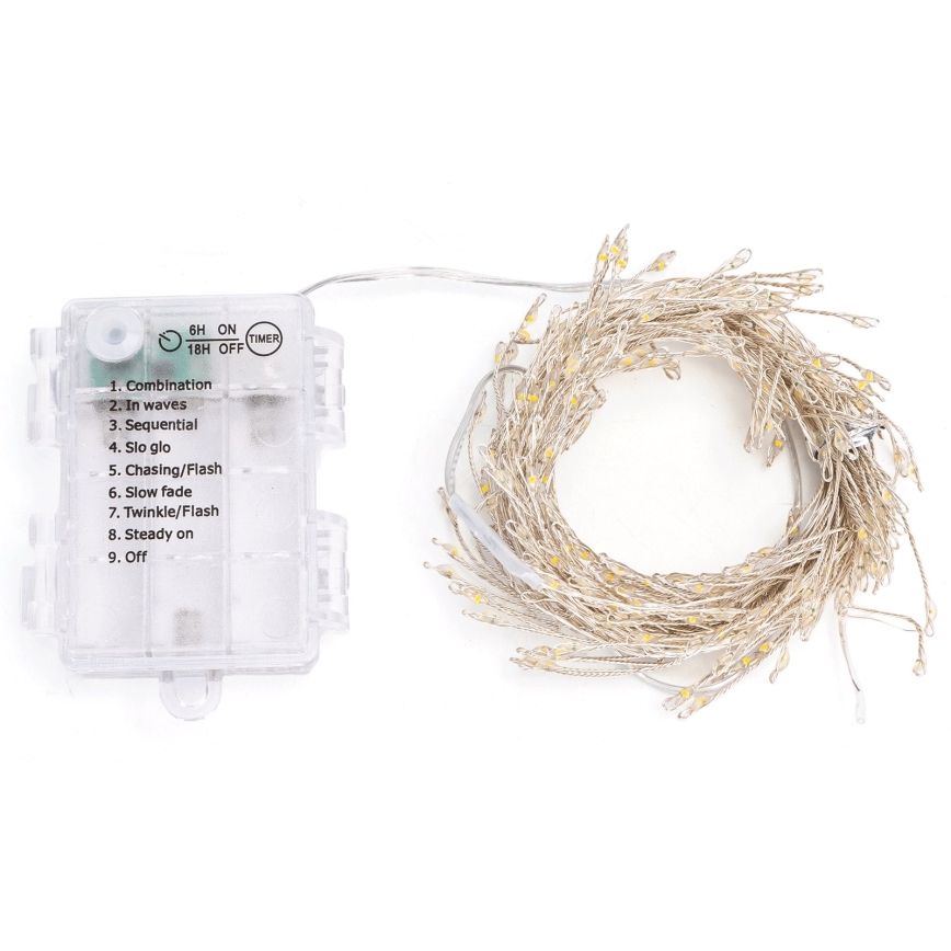 Aigostar - LED utomhusjulslinga 200 LED, 8 funktioner, 3xAA, 6,3 m, IP44, varmvit