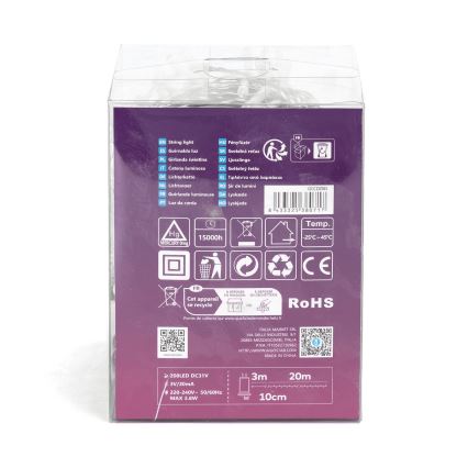 Aigostar - LED utomhusljusslinga, 200 LED, 8 ljuslägen, 23 m, IP44, kallvit