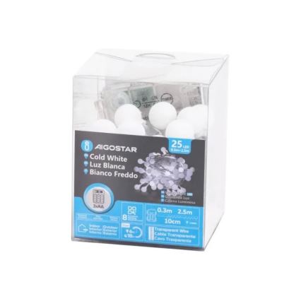 Aigostar - LED utomhusslinga 25xLED/3xAA/8 funktioner 2,8 m IP44 kallvit
