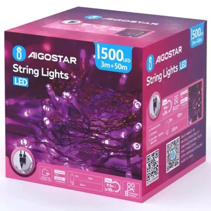 Aigostar - LED utomhus julslinga 500xLED/8 funktioner 53m IP44 rosa