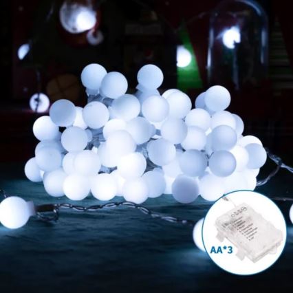 Aigostar - LED utomhusslinga för jul 50xLED/3xAA/8 funktioner 5,3 m IP44 kallvit