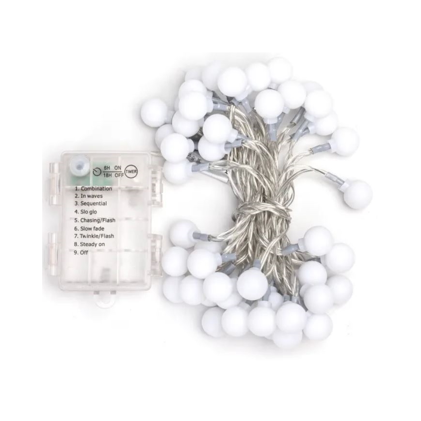 Aigostar - LED utomhusslinga för jul 50xLED/3xAA/8 funktioner 5,3 m IP44 kallvit