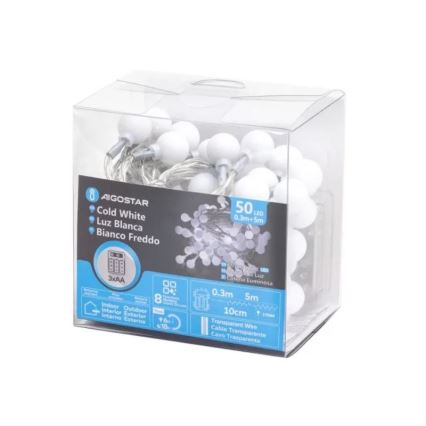 Aigostar - LED utomhusslinga för jul 50xLED/3xAA/8 funktioner 5,3 m IP44 kallvit