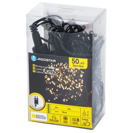Aigostar - LED utomhusljusslinga 50xLED/8 funktioner 8m IP44 varmvit