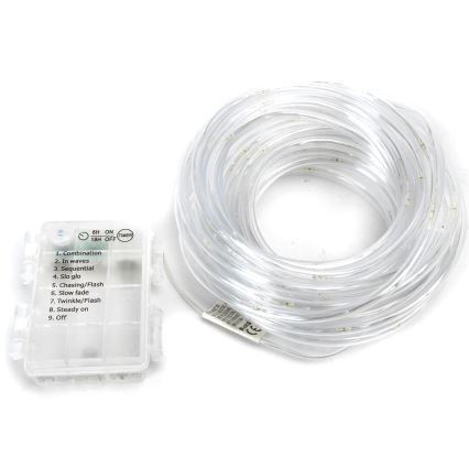 Aigostar - LED utomhus julljusslinga 100×LED/8 funktioner 3×AA 10,3 m IP44 kallvit