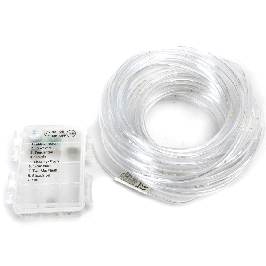 Aigostar - LED utomhus julljusslinga 100×LED/8 funktioner 3×AA 10,3 m IP44 kallvit