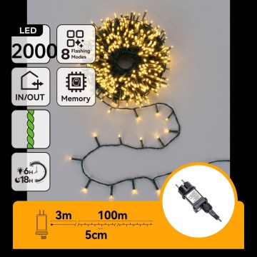 Aigostar - LED utomhusljusslinga för jul 2000xLED/8 funktioner 103m IP44 varmvit