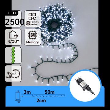 Aigostar - LED utomhusljusslinga för jul 2500xLED/8 funktioner 53m IP44 kallvit