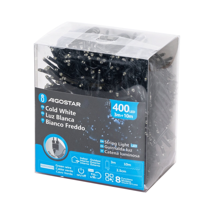 Aigostar - LED utomhusljusslinga för jul, 400 LED/8 funktioner, 13 m, IP44, kallvit
