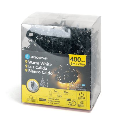 Aigostar - LED utomhusljusslinga för jul, 400 LED, 8 funktioner, 23 m, IP44, varmvit