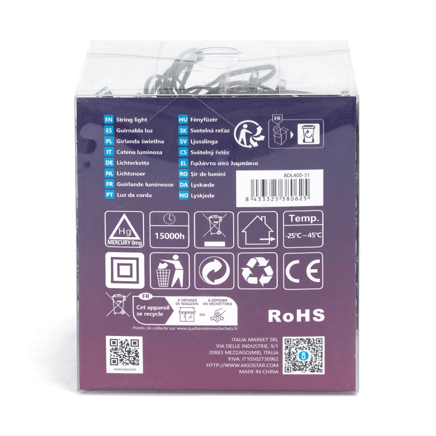 Aigostar - LED utomhusljusslinga för jul, 400 LED, 8 funktioner, 23 m, IP44, varmvit