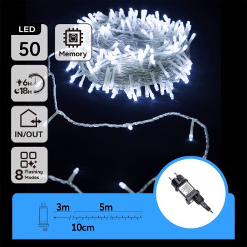 Aigostar - LED utomhusljusslinga för jul 50xLED/8 funktioner 8 m IP44 kallvit
