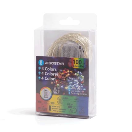 Aigostar - LED utomhusljusslinga 100xLED/8 funktioner/3xAA10,3m IP44 flerfärgad