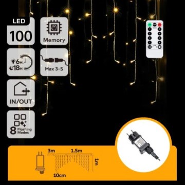 Aigostar - LED utomhusslinga 100 x LED / 6 W / 230 V / 8 lägen, 1,5 x 1 m, IP44, varmvit + fjärrkontroll
