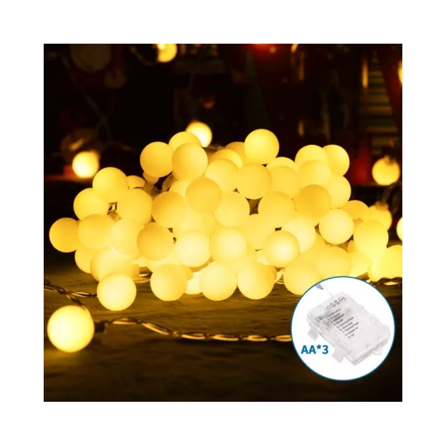 Aigostar - LED-utomhusslinga 100xLED/3xAA/8 funktioner 10,3 m IP44 varmvit