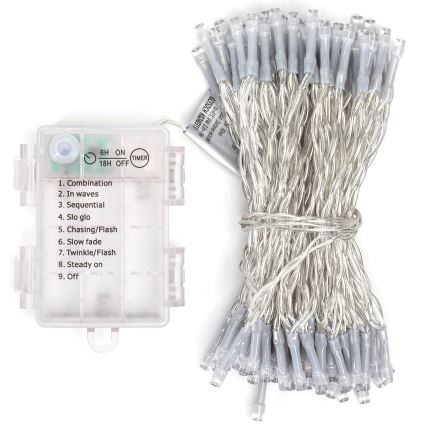 Aigostar - LED utomhusslinga 100xLED/8 funktioner/3xAA 10,3m IP44 kallvit