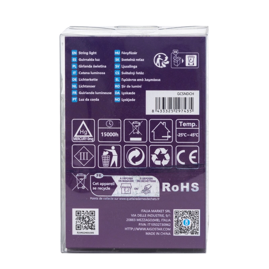 Aigostar - LED utomhusslinga 100xLED/8 funktioner/3xAA 10,3m IP44 kallvit