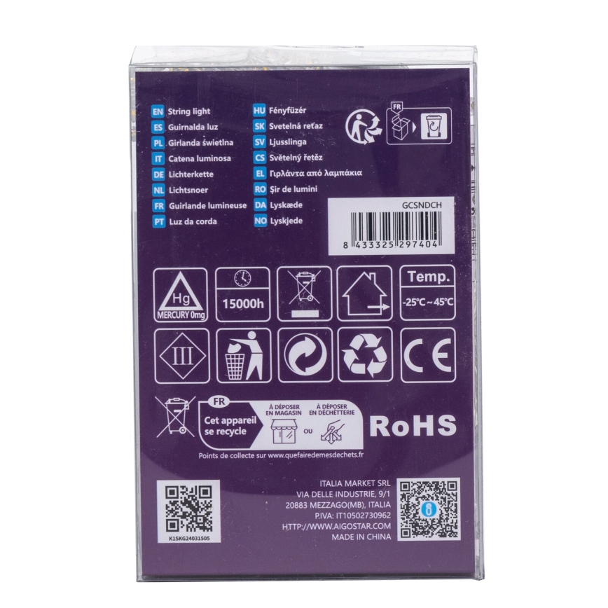 Aigostar - LED-utomhusslinga 100xLED/8 funktioner 3xAA 10,3m IP44 varmvit