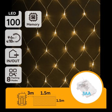 Aigostar - LED utomhusslinga 100xLED/8 funktioner/3xAA 4,5x1,5m IP44 varmvit