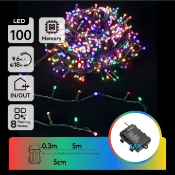Aigostar - LED utomhusslinga 100xLED/8 funktioner 3xAA 5,3 m IP44 flerfärgad