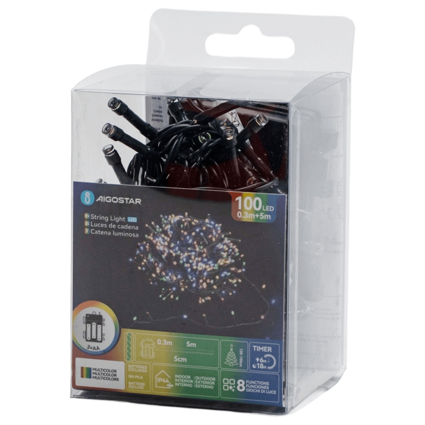 Aigostar - LED utomhusslinga 100xLED/8 funktioner 3xAA 5,3 m IP44 flerfärgad
