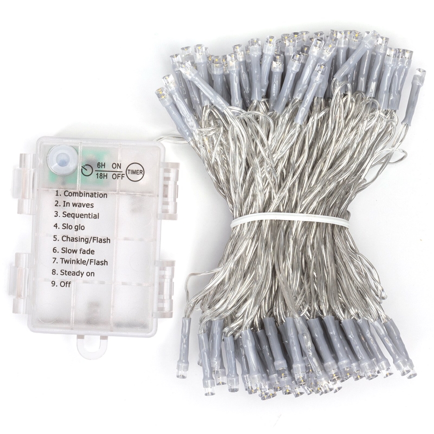 Aigostar - LED utomhusslinga 150 LED/8 funktioner 3xAA 15,3 m IP44 varmvit