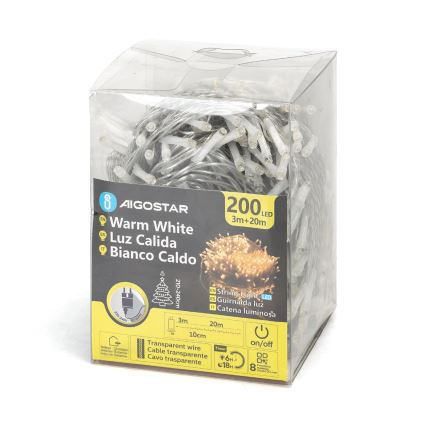 Aigostar - LED-utomhusslinga 200 LED, 8 funktioner, 23 m, IP44, varmvit