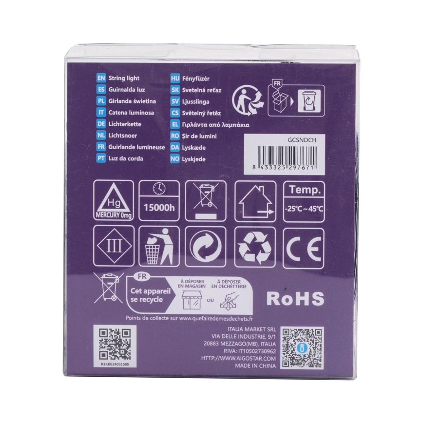 Aigostar - LED-ljusslinga för utomhusbruk 200 LED/8 funktioner 3xAA 10,3 m IP44 varmvit