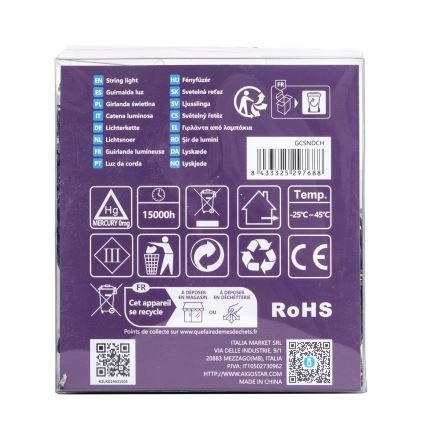 Aigostar-LED Utomhusslinga 300 LED/8 funktioner 3xAA 15,3 m IP44 varmvit