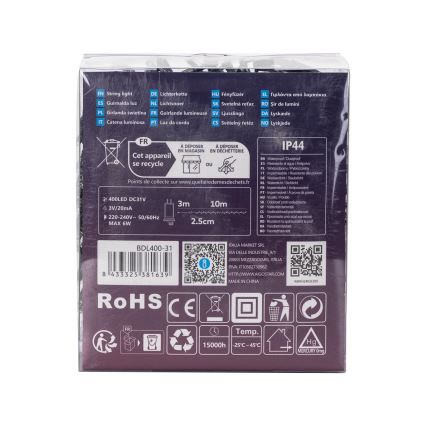 Aigostar - LED utomhusslinga 400xLED/8 funktioner 13m IP44 kallvit