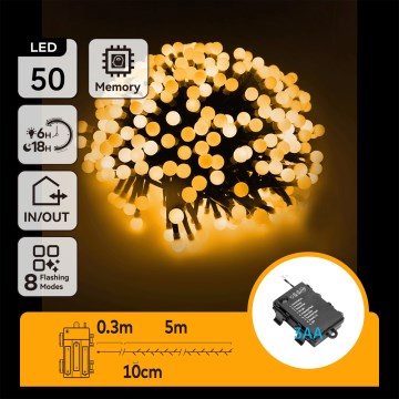 Aigostar - LED utomhusslinga 50 LED/8 funktioner 3xAA 5,3 m IP44 varmvit