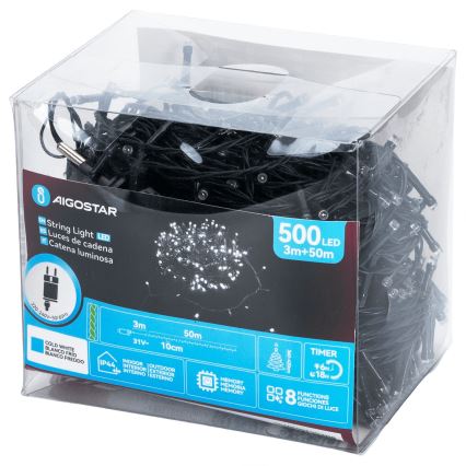 Aigostar - LED-utomhusslinga 500 LED / 8 funktioner 53 m IP44 kallvit