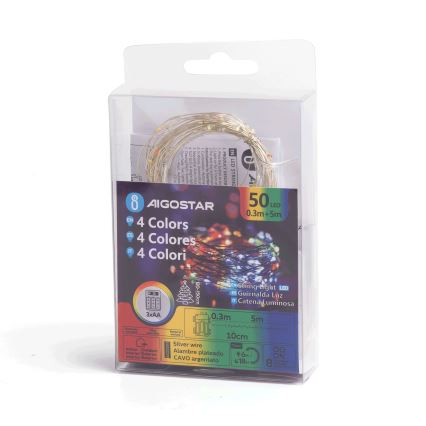 Aigostar - LED utomhusslinga 50xLED/8 funktioner 3xAA 5,3m IP44 flerfärgad